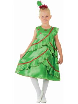 Карнавальный костюм «Ёлочка атласная», платье, ободок, р. 30, рост 116 см