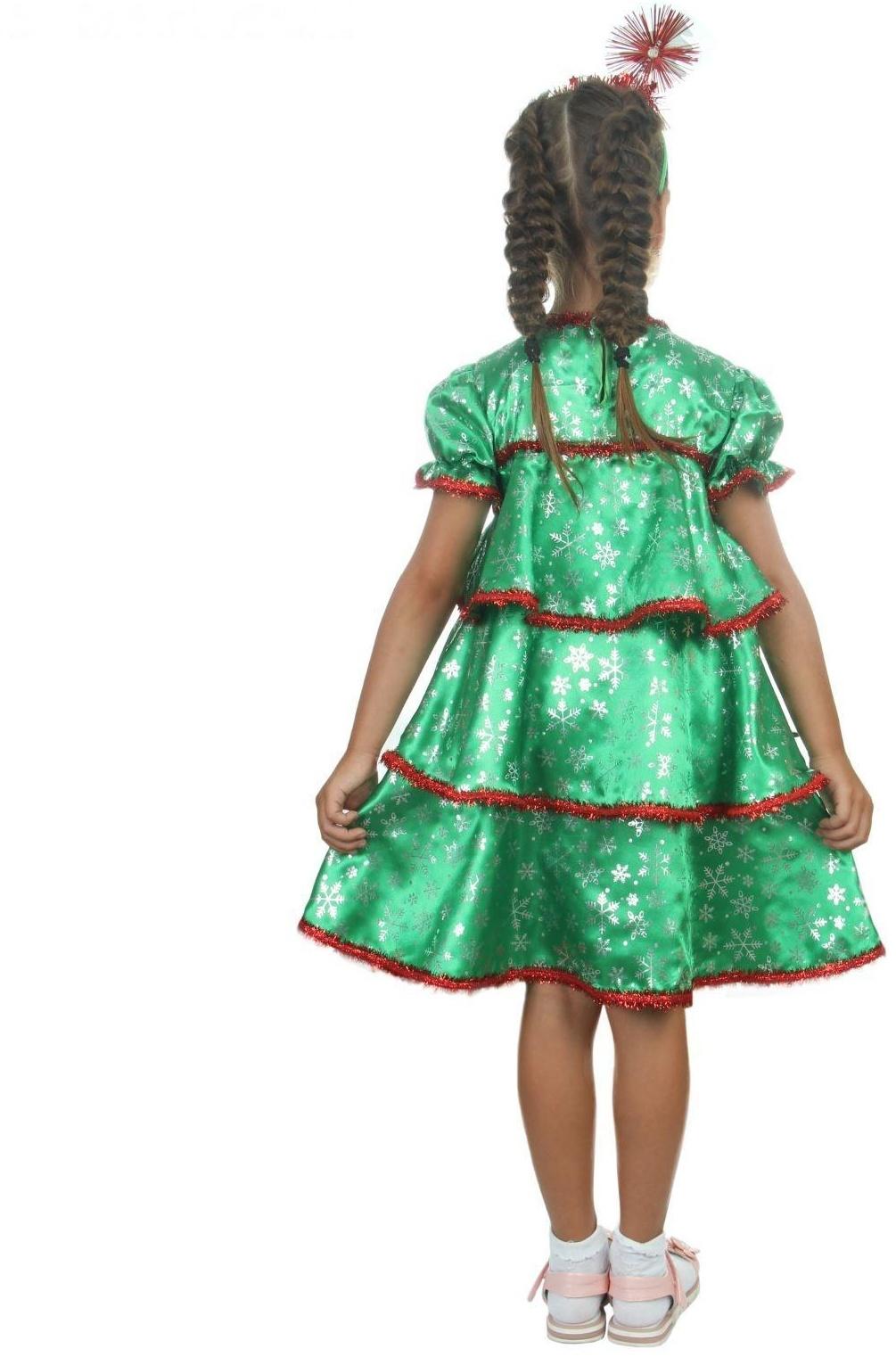 Карнавальный костюм «Ёлочка со снежинками», атлас, платье ярусами, ободок, р. 30, рост 110-116 см