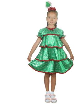 Карнавальный костюм «Ёлочка со снежинками», атлас, платье ярусами, ободок, р. 30, рост 110-116 см