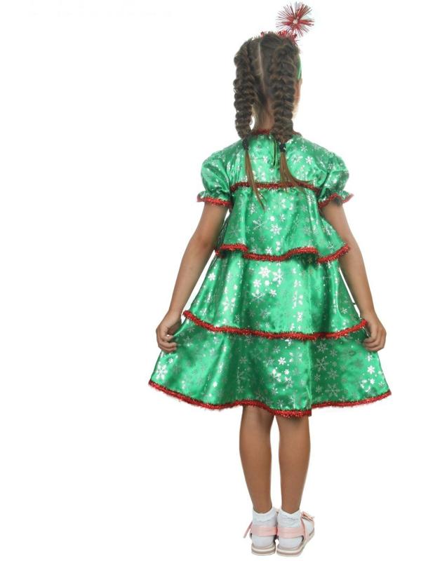 Карнавальный костюм «Ёлочка со снежинками», атлас, платье ярусами, ободок, р. 30, рост 110-116 см