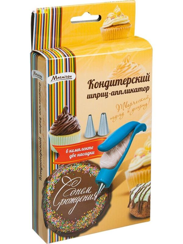 Кондитерский шприц-аппликатор: 2 пакета, 2 насадки, аппликатор