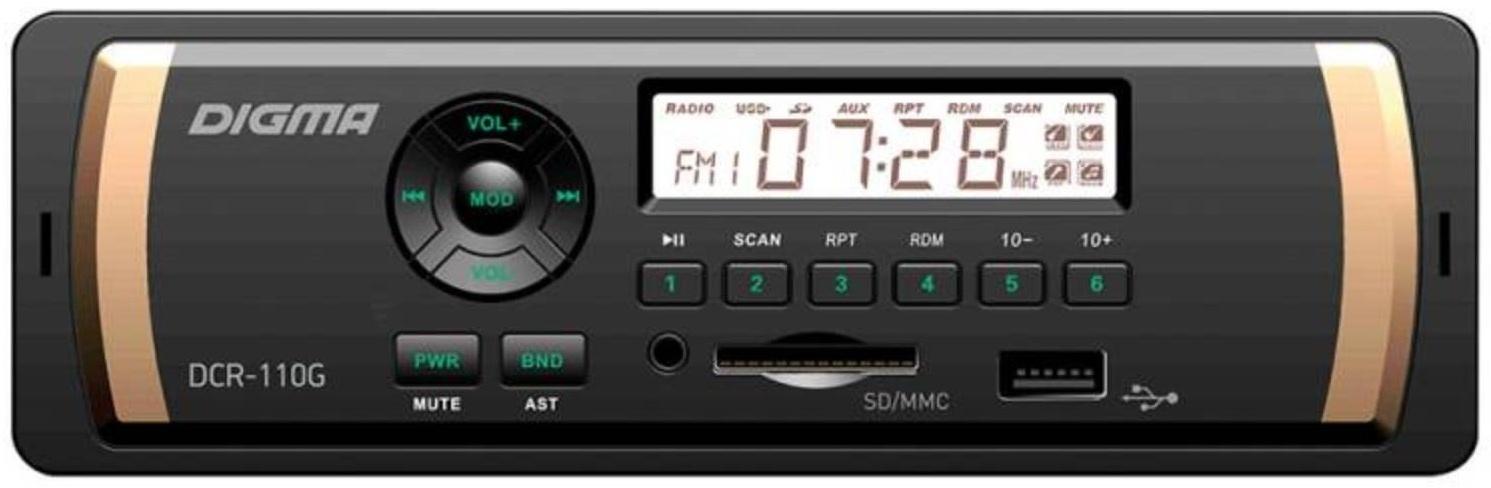 Автомагнитола Digma DCR-110G, 1DIN, 4 x 45 Вт, AUX, SD/MMC, USB