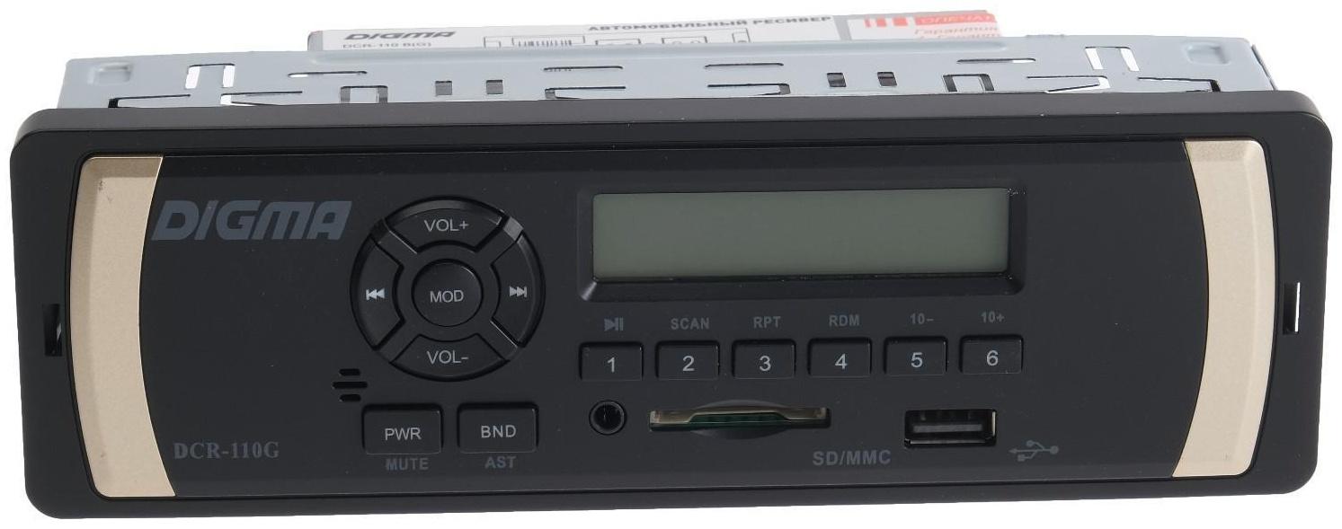 Автомагнитола Digma DCR-110G, 1DIN, 4 x 45 Вт, AUX, SD/MMC, USB