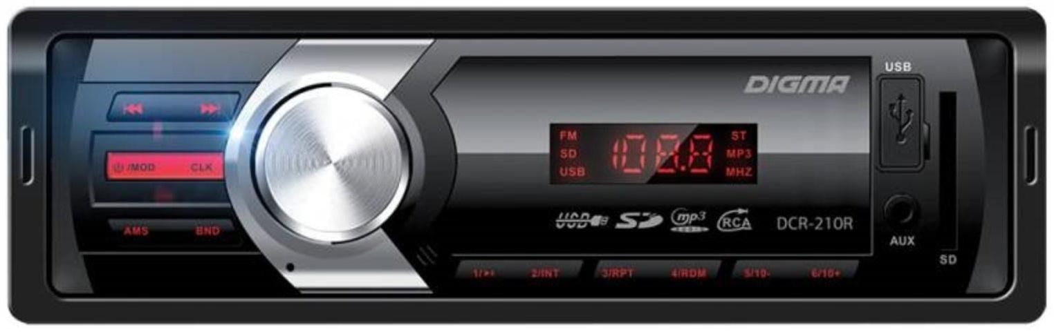 Автомагнитола Digma DCR-210R, 1DIN, 4 x 45 Вт, AUX, USB, SD