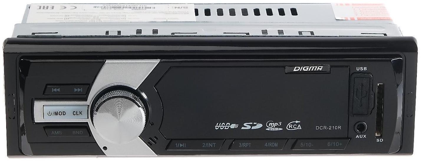 Автомагнитола Digma DCR-210R, 1DIN, 4 x 45 Вт, AUX, USB, SD