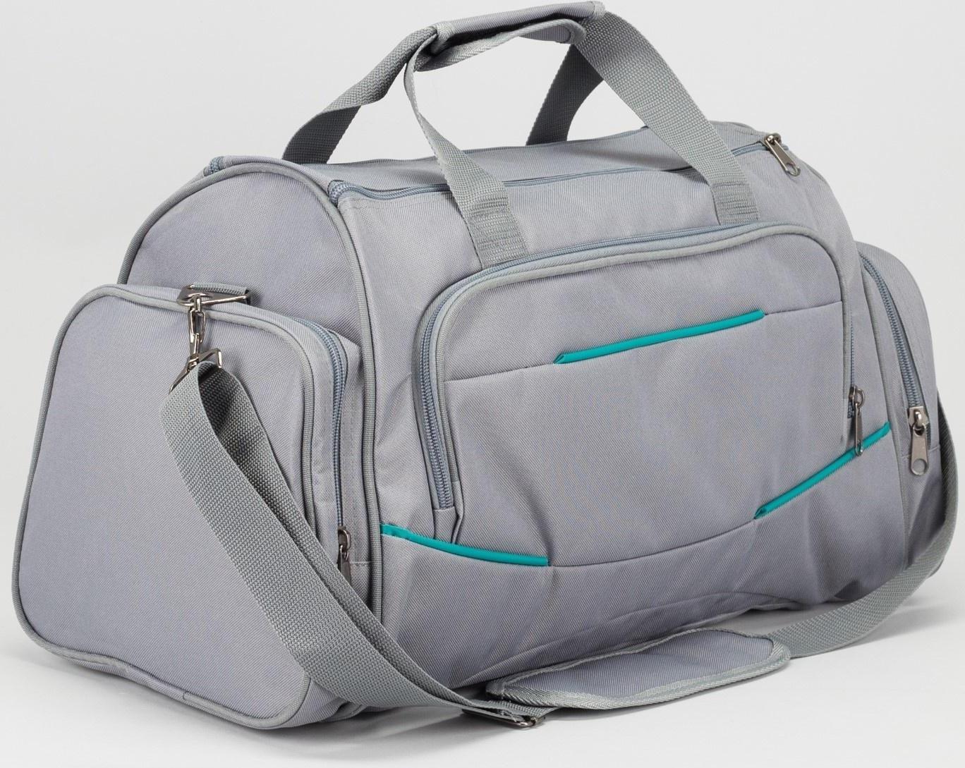 Сумка спортивная на молнии, 3 наружных кармана, цвет серый/бирюзовый