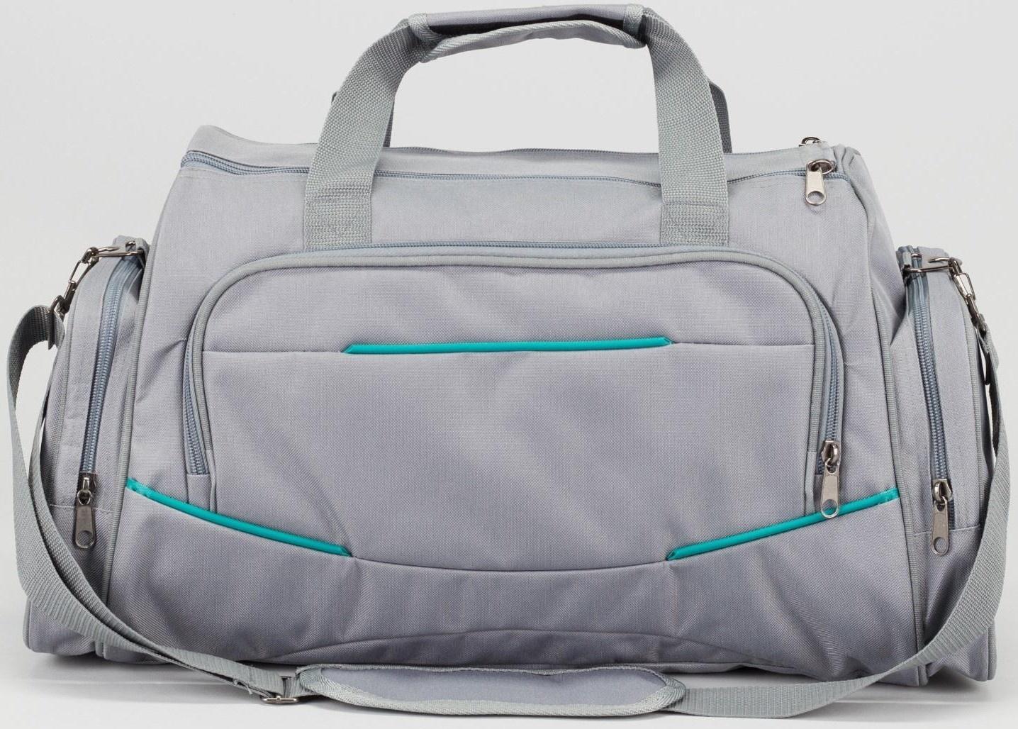 Сумка спортивная на молнии, 3 наружных кармана, цвет серый/бирюзовый
