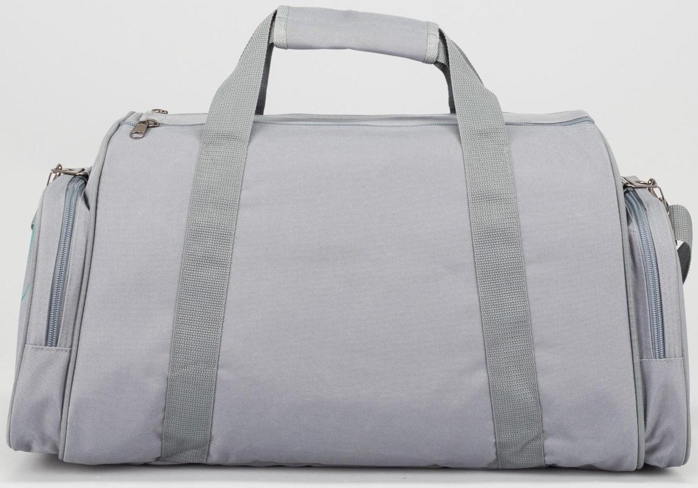 Сумка спортивная на молнии, 3 наружных кармана, цвет серый/бирюзовый