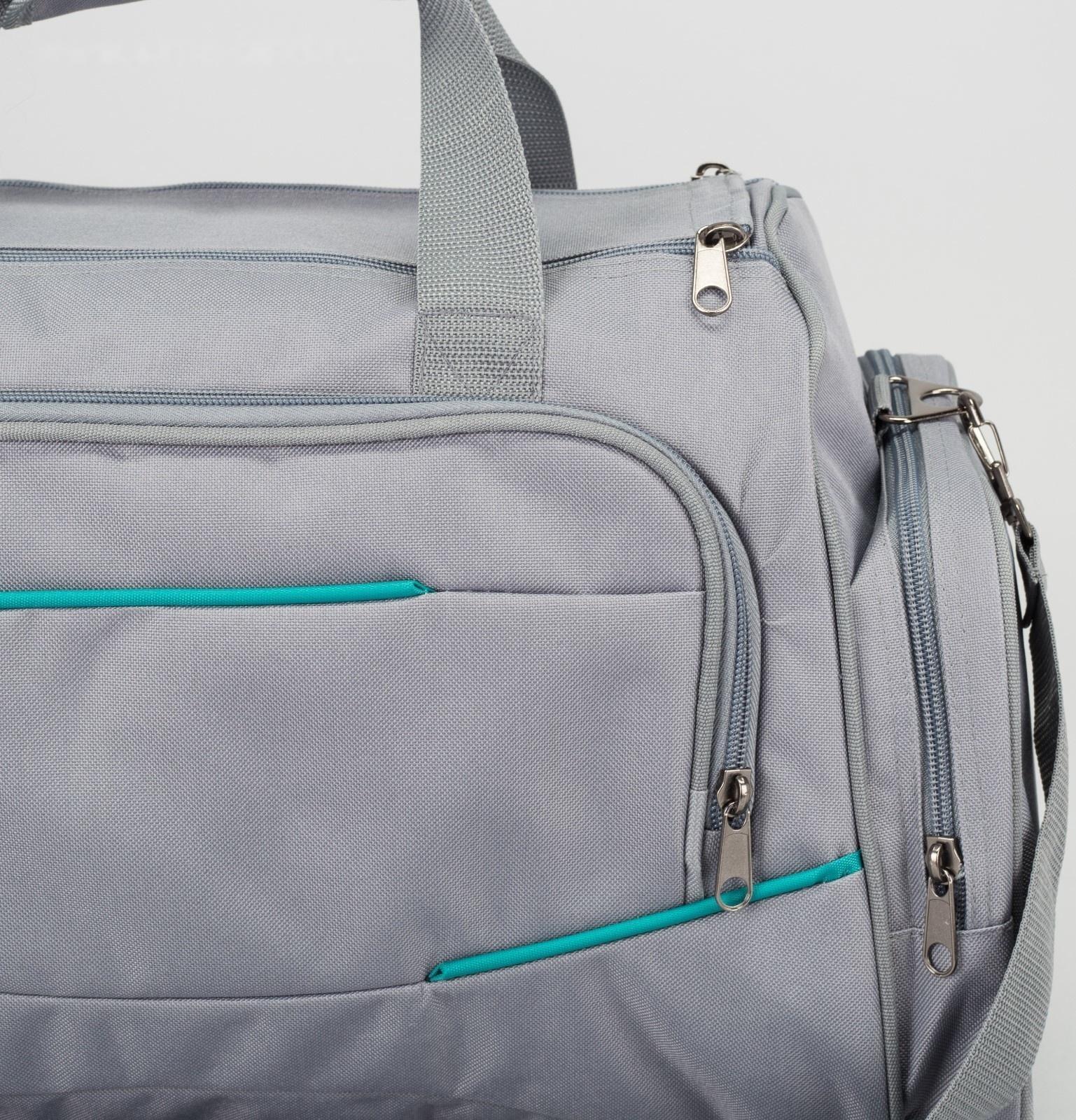 Сумка спортивная на молнии, 3 наружных кармана, цвет серый/бирюзовый