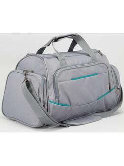 Сумка спортивная на молнии, 3 наружных кармана, цвет серый/бирюзовый