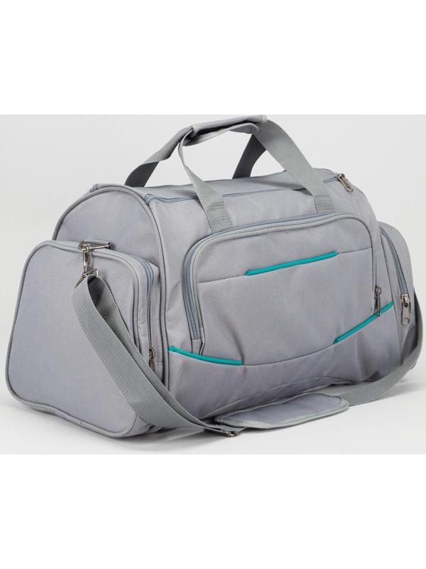 Сумка спортивная на молнии, 3 наружных кармана, цвет серый/бирюзовый