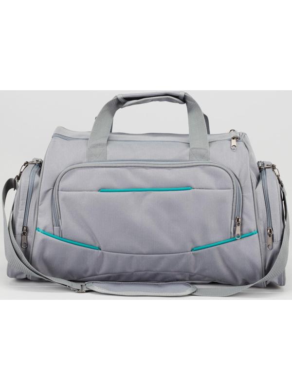Сумка спортивная на молнии, 3 наружных кармана, цвет серый/бирюзовый