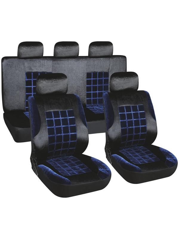 Чехлы на сиденья Skyway FORSAGE, вельвет, черно-синий, 9 предметов, S01301155