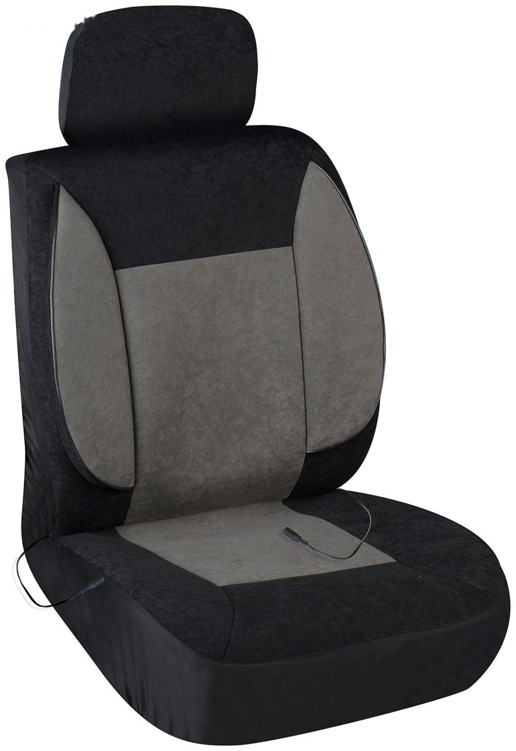 Чехлы сиденья Skyway с подогревом, велюр, 12 В, 116х56 см, 2,5-3 А, черно-серый, S02202006