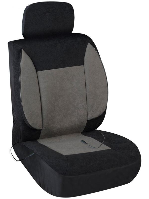 Чехлы сиденья Skyway с подогревом, велюр, 12 В, 116х56 см, 2,5-3 А, черно-серый, S02202006