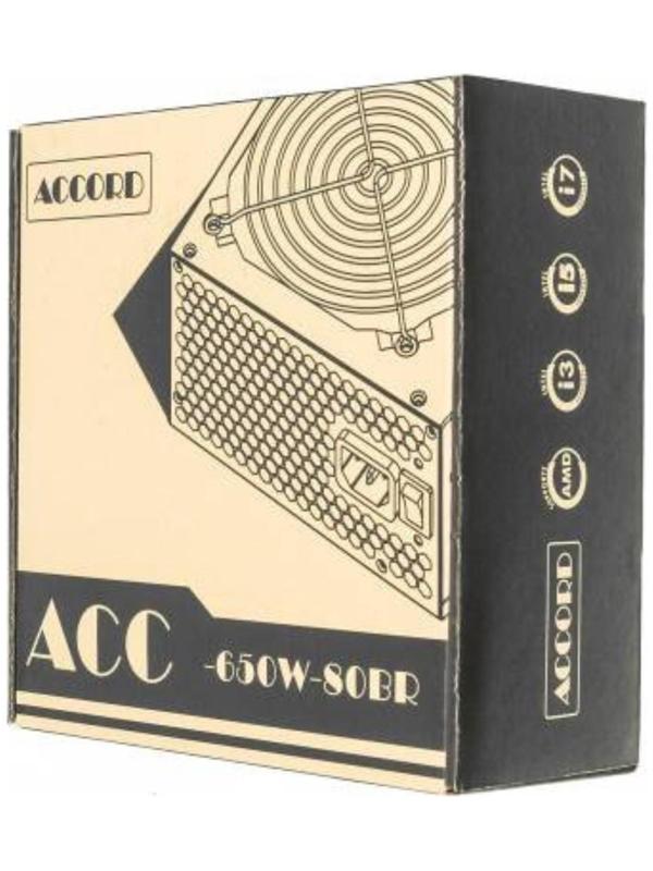 Блок питания Accord ATX 650W ACC-650W-80BR 80+ bronze (24+4+4pin) 120mm fan 6xSATA RTL