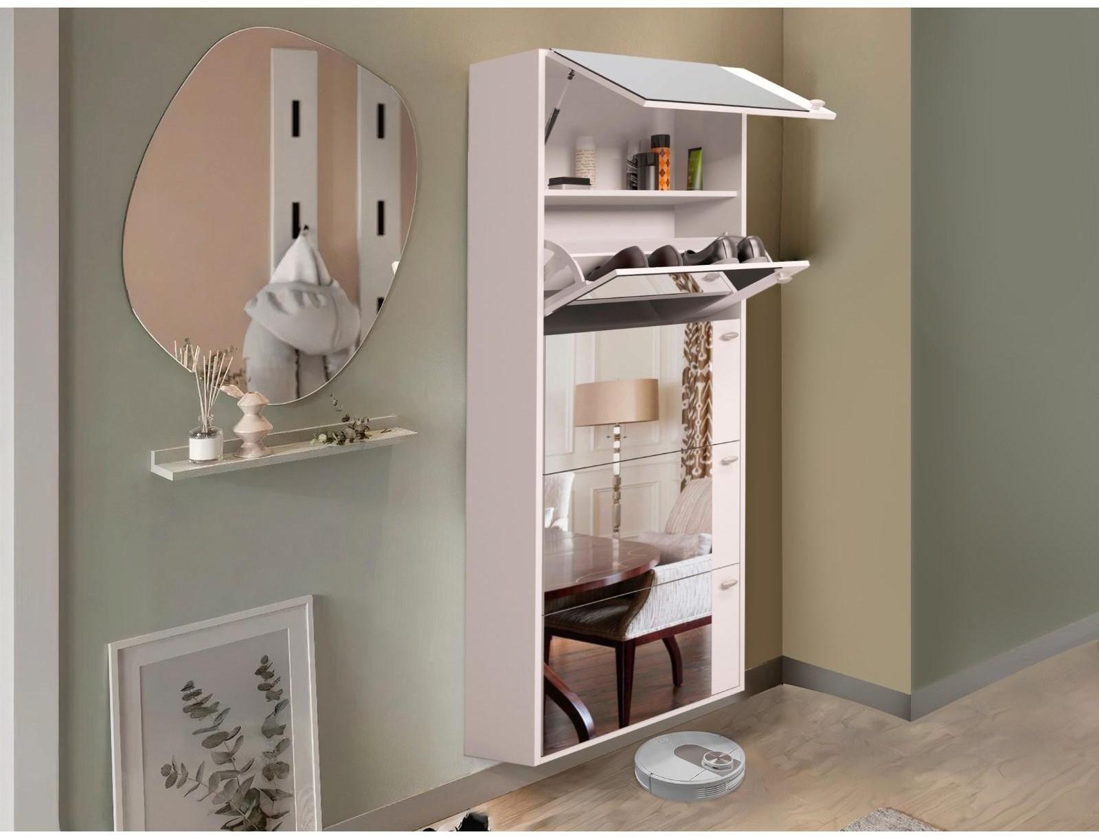 Обувница Родная 5 ящиков с зеркалом, 600х230х1780, Белый