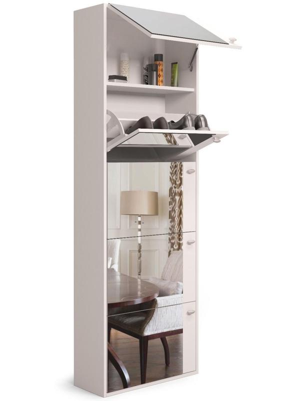 Обувница Родная 5 ящиков с зеркалом, 600х230х1780, Белый