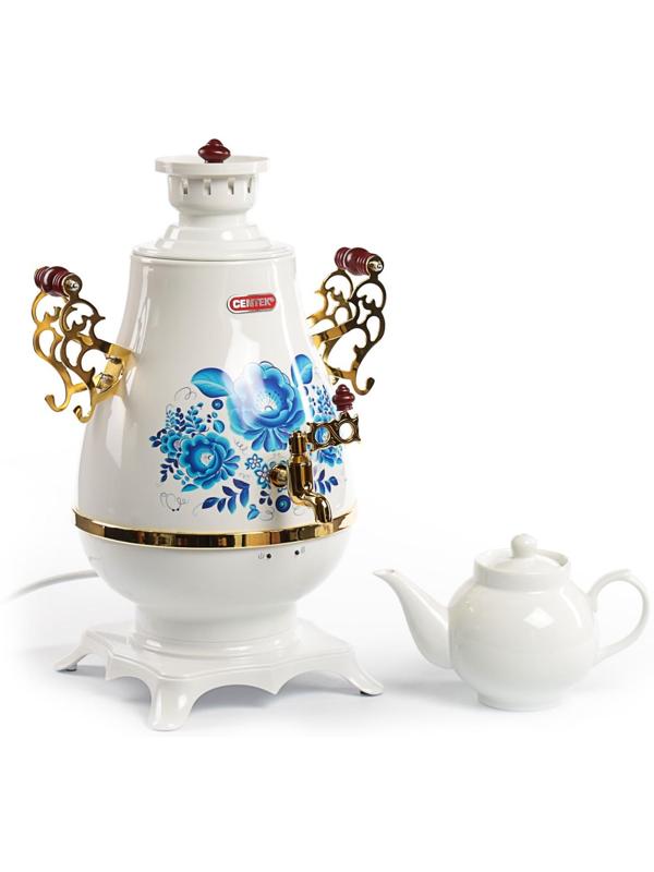 Самовар Centek CT-0092 A, пластик, 4 л, 2300 Вт, LED индикатор, керамический заварник, белый