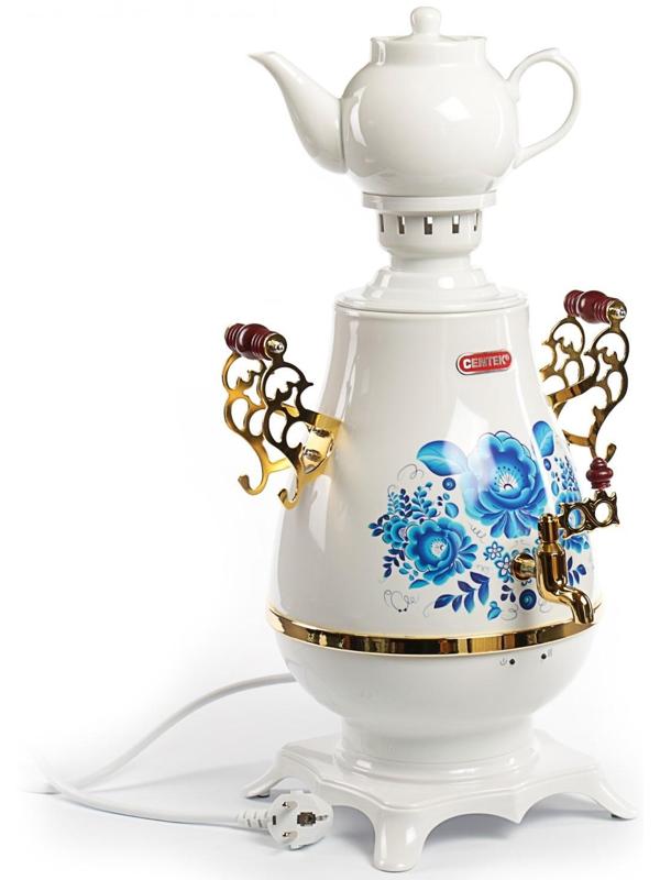 Самовар Centek CT-0092 A, пластик, 4 л, 2300 Вт, LED индикатор, керамический заварник, белый