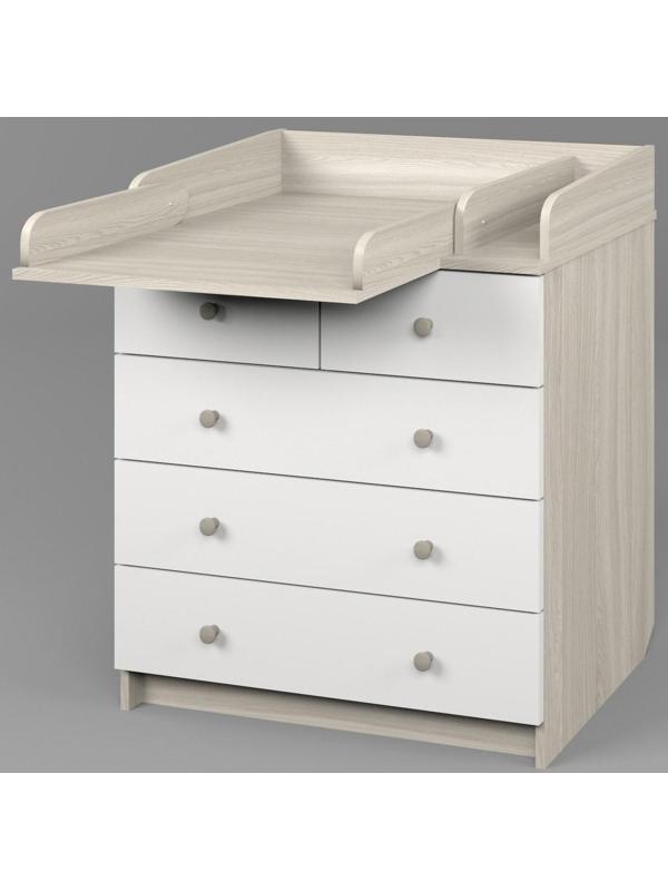 Комод детский с пеленальным столиком «Сириус-2 804 ЛДСП», 4 выдвижных ящика, шариковые направляющие, цвет ясень шимо, светлый/белый