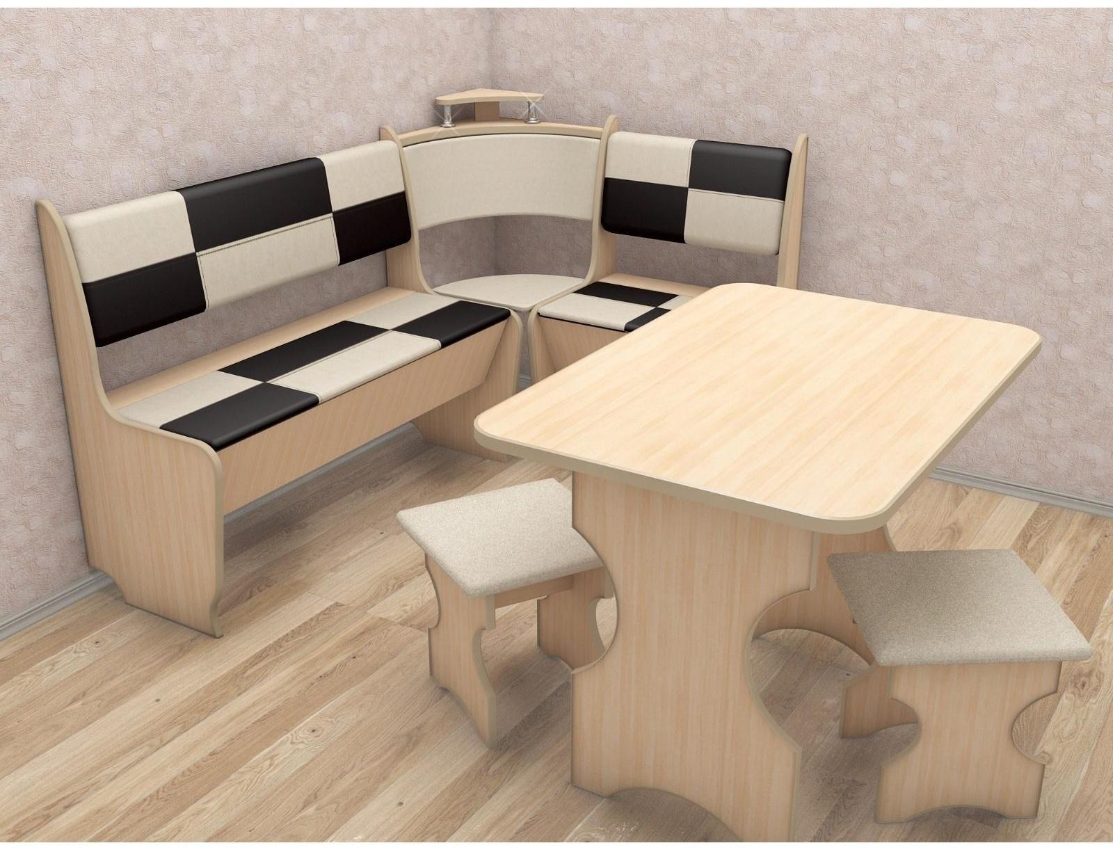 Кухонный уголок Домино стандарт, 1500х1000х880, Дуб млечный/Кож.зам