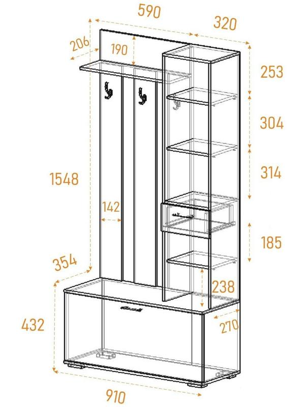 Вешалка с зеркалом (вз910), венге / лоредо
