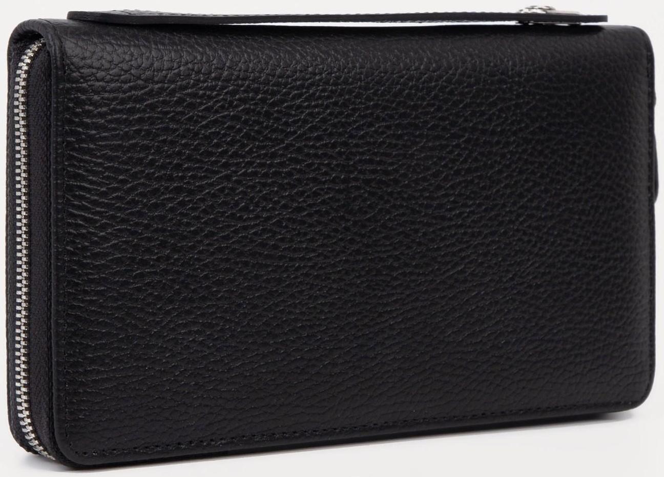 Портмоне на молнии, с ручкой, для купюр, для карт, для монет, цвет чёрный