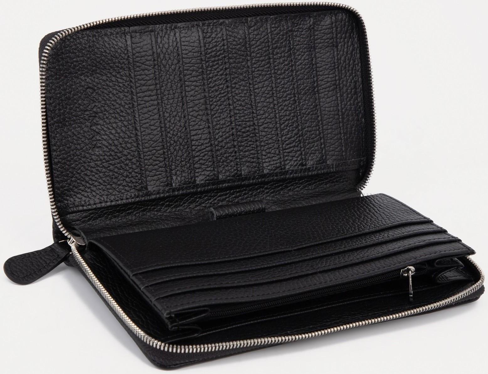 Портмоне на молнии, с ручкой, для купюр, для карт, для монет, цвет чёрный