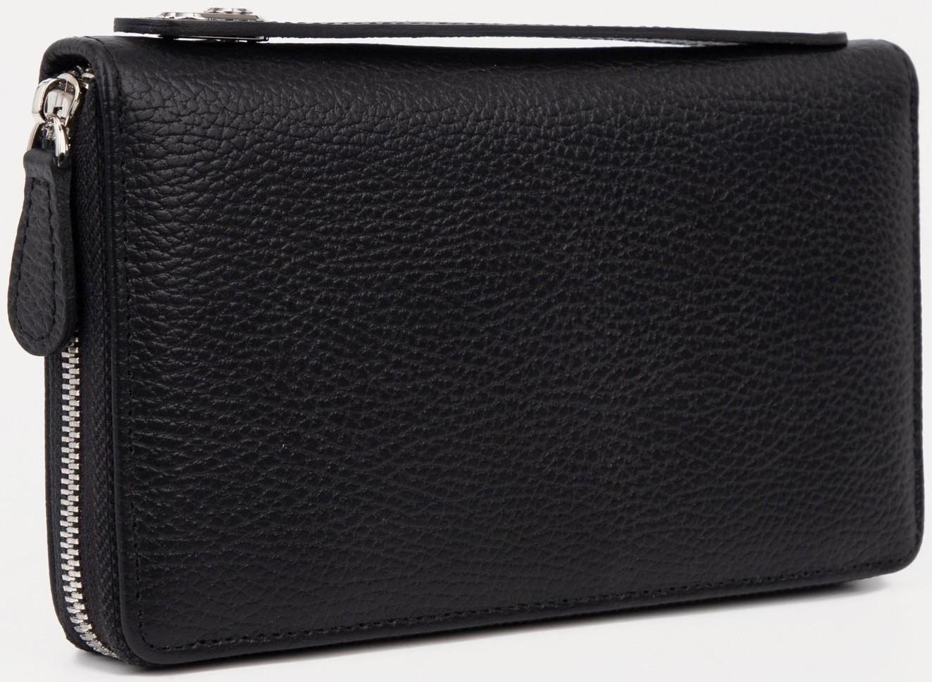 Портмоне на молнии, с ручкой, для купюр, для карт, для монет, цвет чёрный