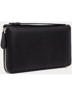 Портмоне на молнии, с ручкой, для купюр, для карт, для монет, цвет чёрный