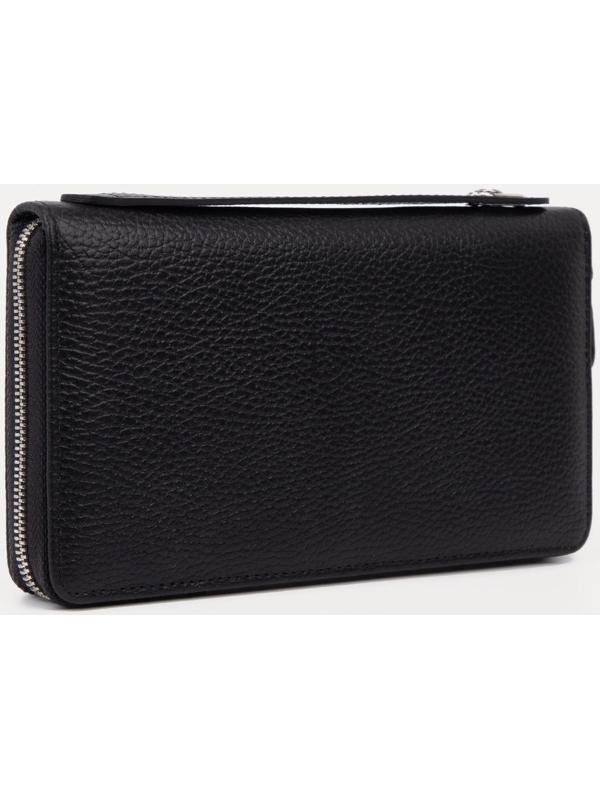 Портмоне на молнии, с ручкой, для купюр, для карт, для монет, цвет чёрный