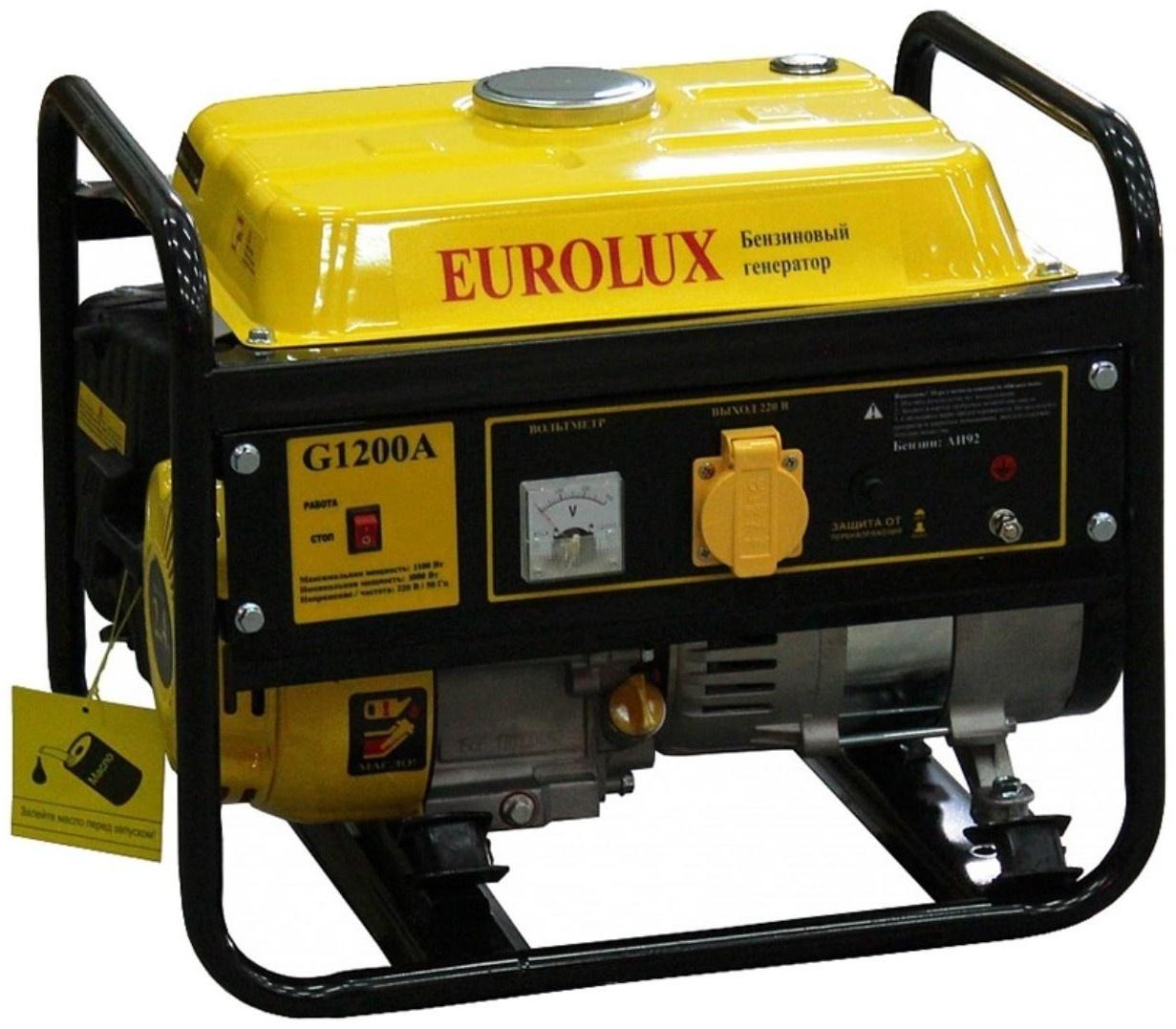 Электрогенератор Eurolux G1200A, бензиновый, 1/1.1 кВт, 220 В, 2.4 л.с., 6 л, ручной старт