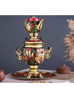 Набор «Хохлома», овал, 3 предмета, самовар 3 л, заварочный чайник 0,7 л, поднос