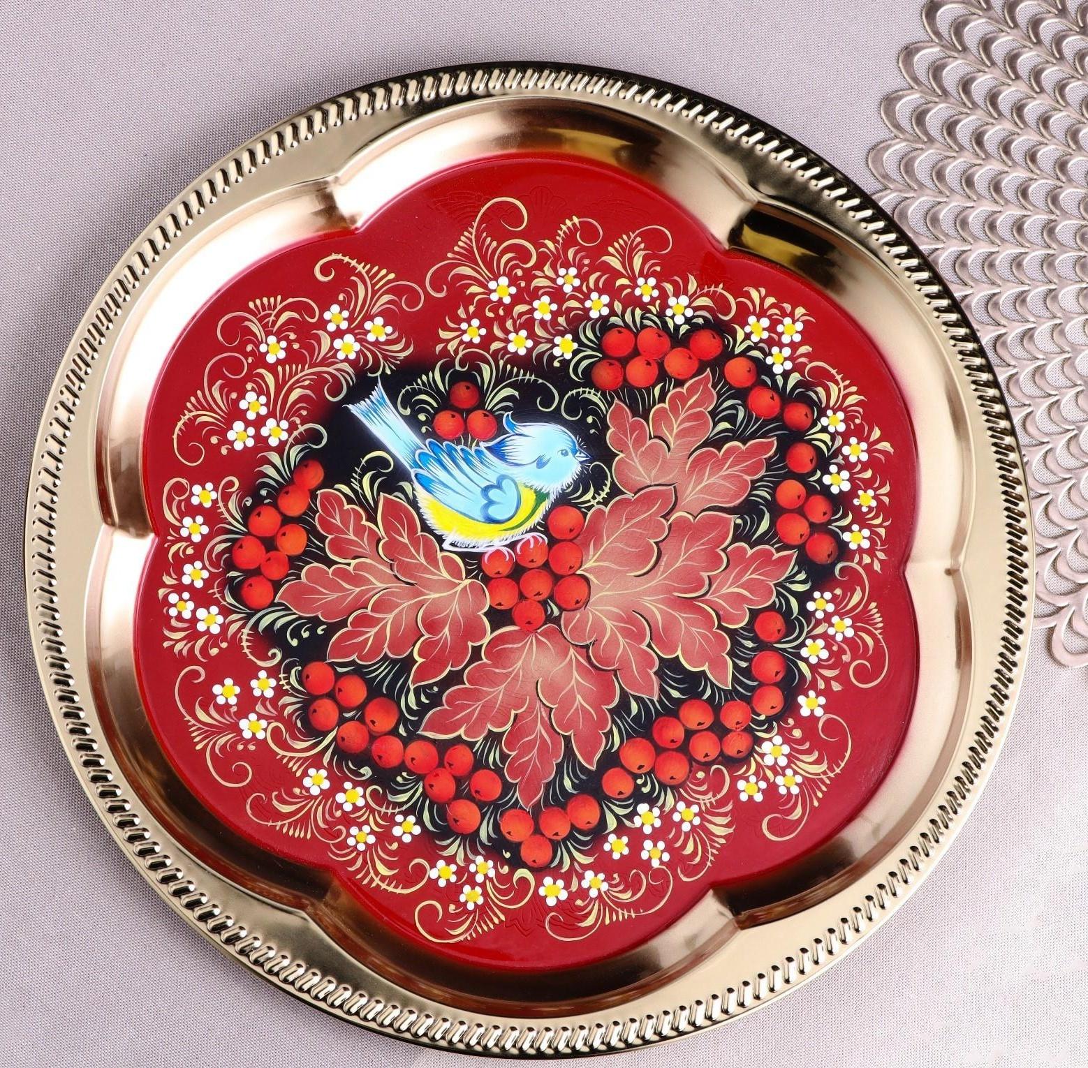 Набор «Рябина», 3 предмета, самовар 3 л, заварочный чайник 0,7 л, поднос