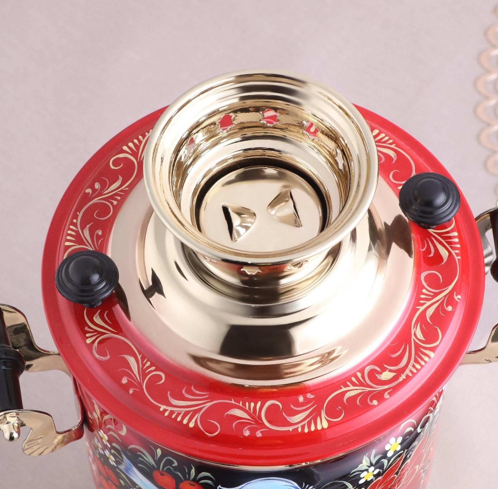 Набор «Рябина», 3 предмета, самовар 3 л, заварочный чайник 0,7 л, поднос