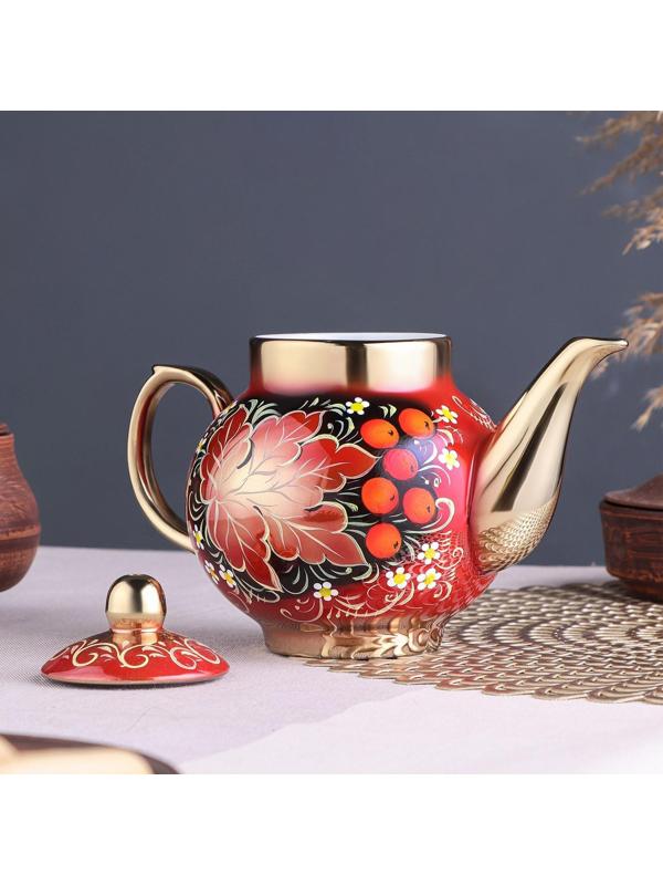 Набор «Рябина», 3 предмета, самовар 3 л, заварочный чайник 0,7 л, поднос