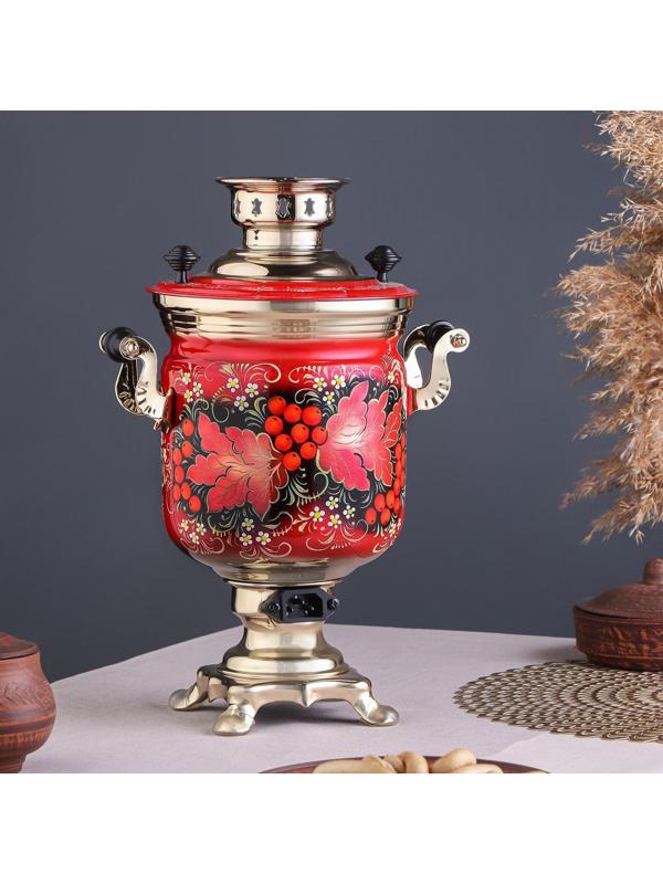 Набор «Рябина», 3 предмета, самовар 3 л, заварочный чайник 0,7 л, поднос