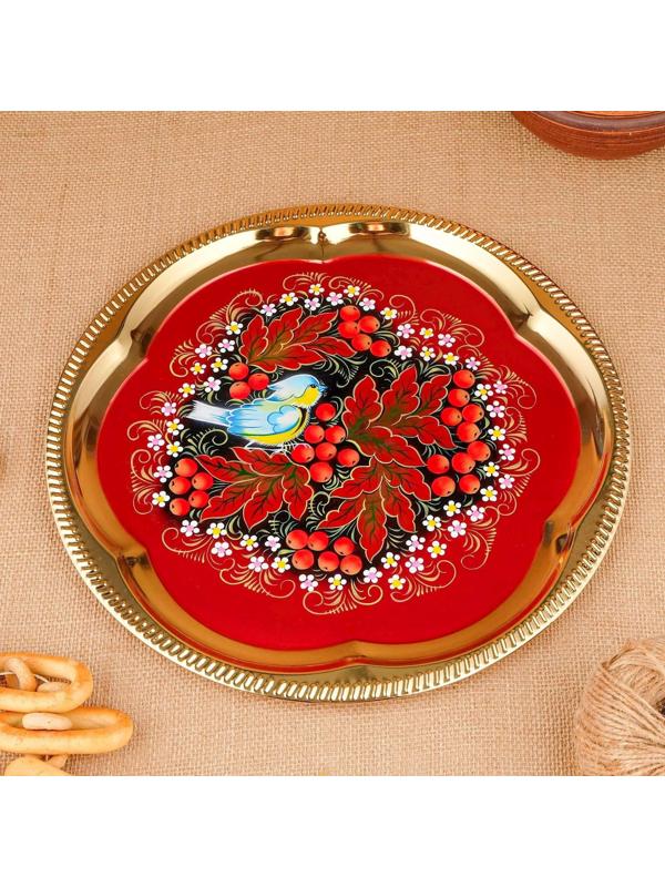 Набор «Рябина», 3 предмета, самовар 3 л, заварочный чайник 0,7 л, поднос