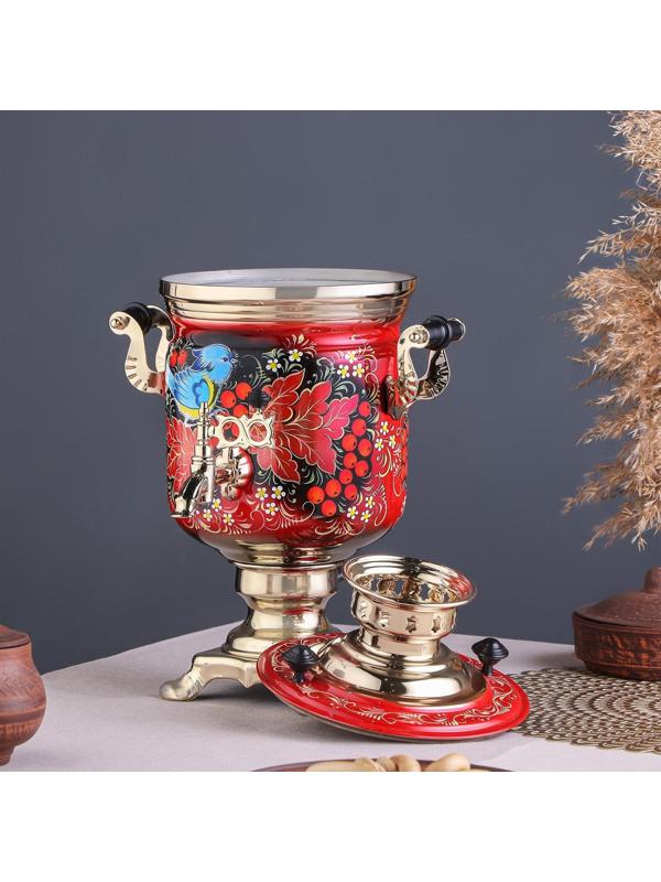 Набор «Рябина», 3 предмета, самовар 3 л, заварочный чайник 0,7 л, поднос