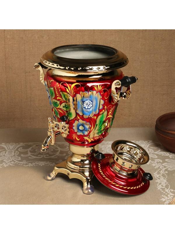 Набор «Васильки», рюмка, 3 предмета, самовар 3 л, заварочный чайник 0,7 л, поднос