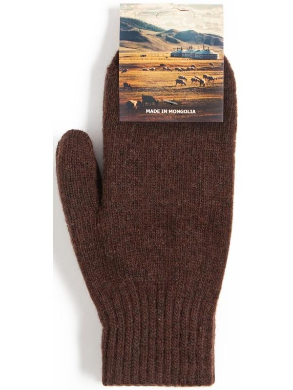 Варежки мужские из монгольской шерсти, цвет шоколадный, размер 20-24 (8-9)