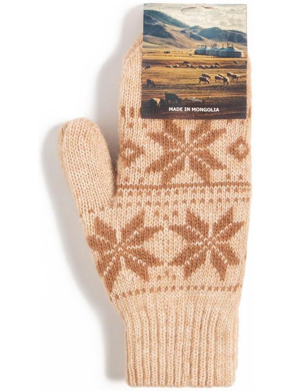 Варежки женские из монгольской шерсти, цвет бежевый, размер 17-19 (6,5-7,5)