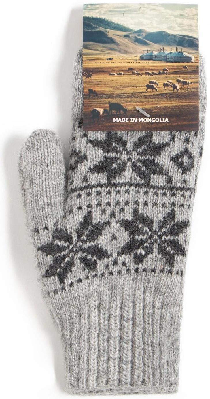 Варежки женские из монгольской шерсти, цвет серый, размер 17-19 (6,5-7,5)