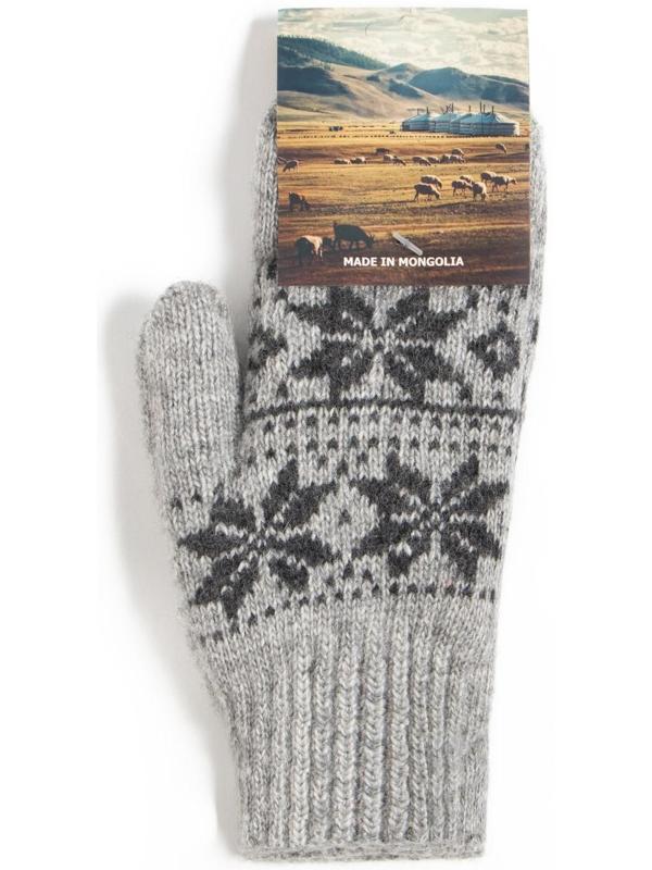 Варежки женские из монгольской шерсти, цвет серый, размер 17-19 (6,5-7,5)