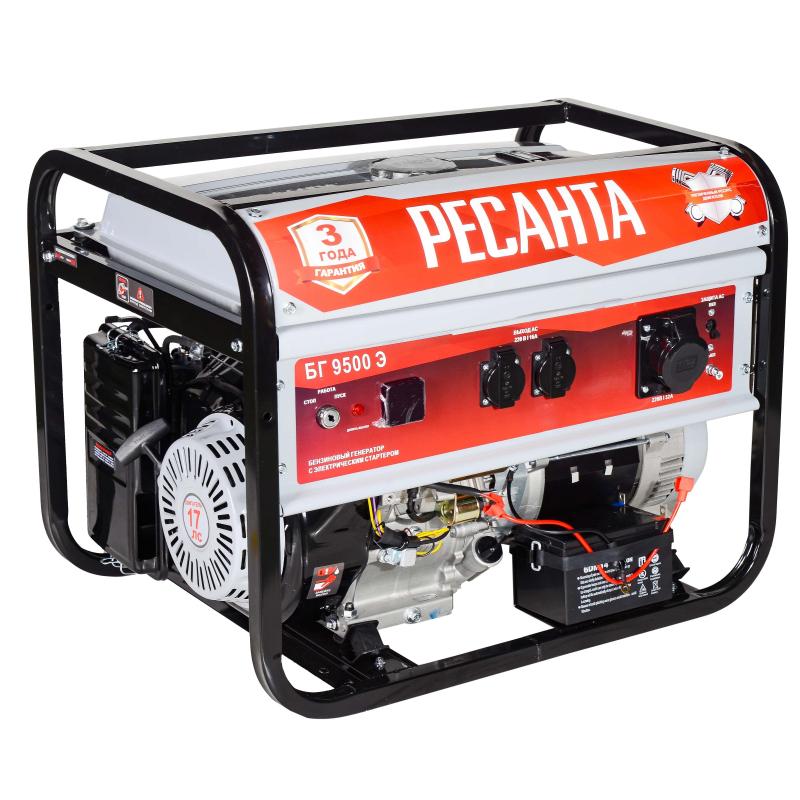 Генератор бензиновый РЕСАНТА БГ 9500 Э, 7.5кВт, электростарт (64/1/49)