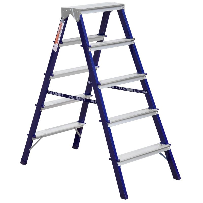 Стремянка Алюмет двухсторонняя стальная с алюмин. ступенями 5 ст. MD8205