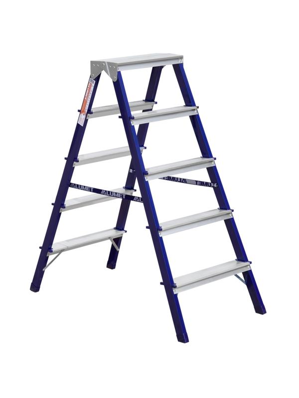 Стремянка Алюмет двухсторонняя стальная с алюмин. ступенями 5 ст. MD8205