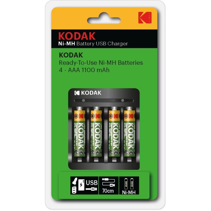 Зарядное устройство Kodak USB, 4 x 1100 mAh [K4AA/AAA] (30425552-RU1)