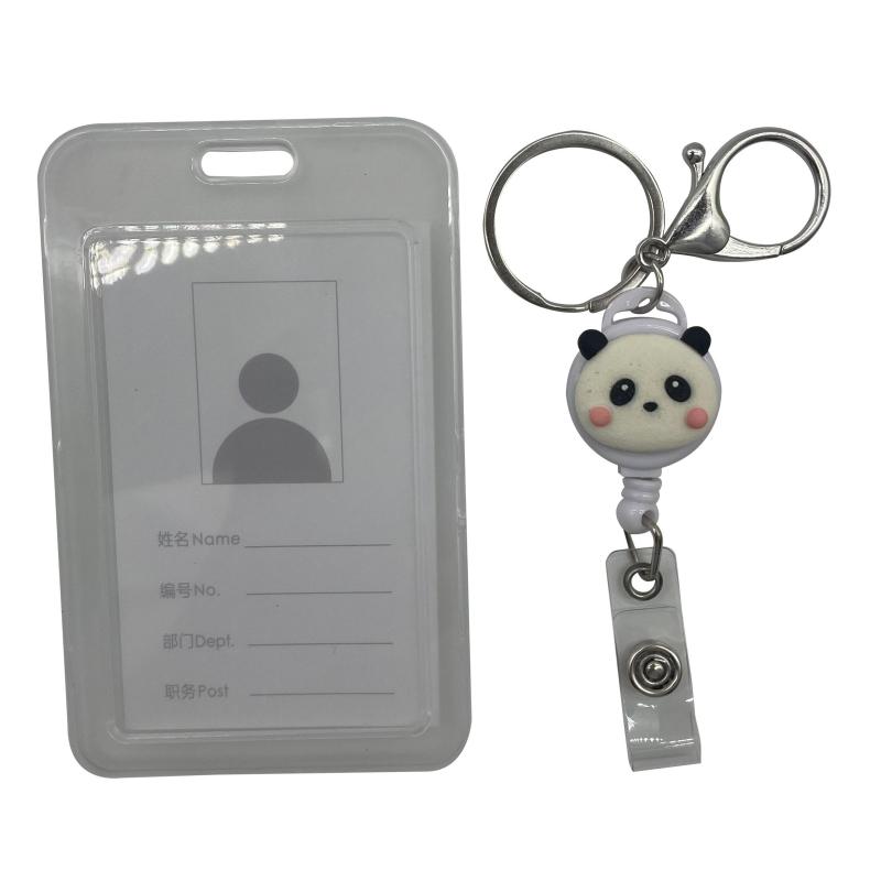 Картхолдер на рулетке с карабином №1 School  Панда, трос 45 см